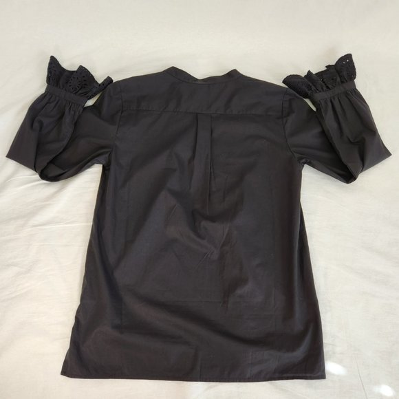 J. Crew  Black Shirt Top 100% Cotton V-neck Long Sleeve with Ruffles Size XS. - Picture 8 of 15